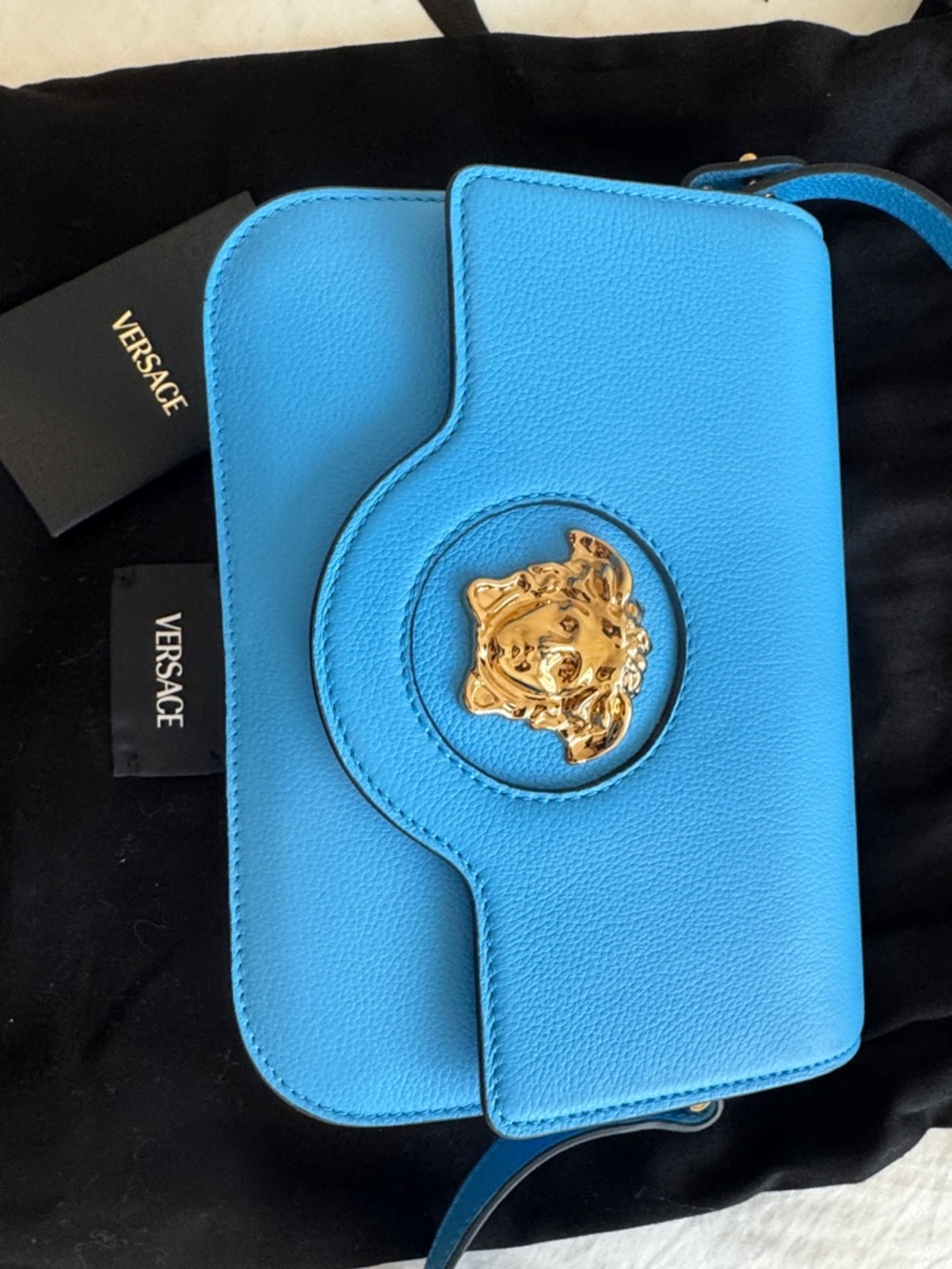 Versace Teal Blue Leather Medusa Crossbody Bag - Picture 2 of 3